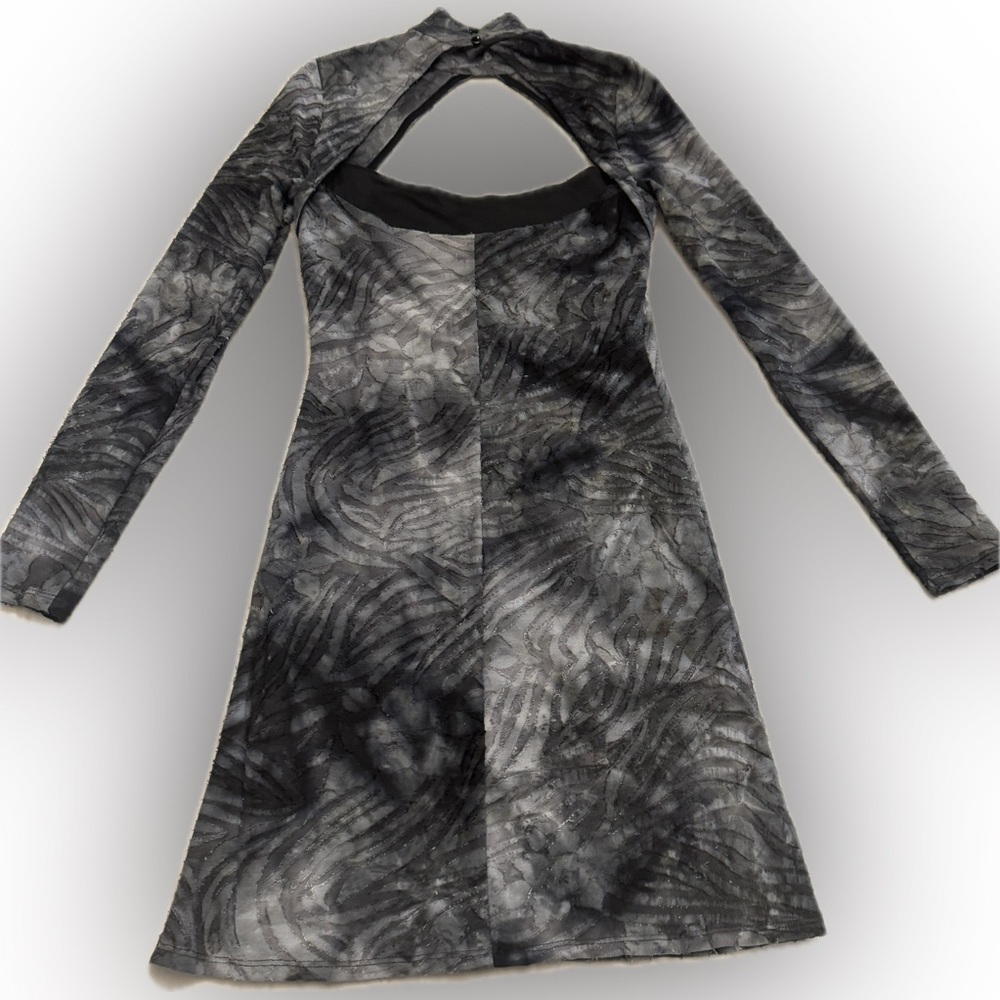 J Lee Black and Gray Mock Neck Sheath Dress